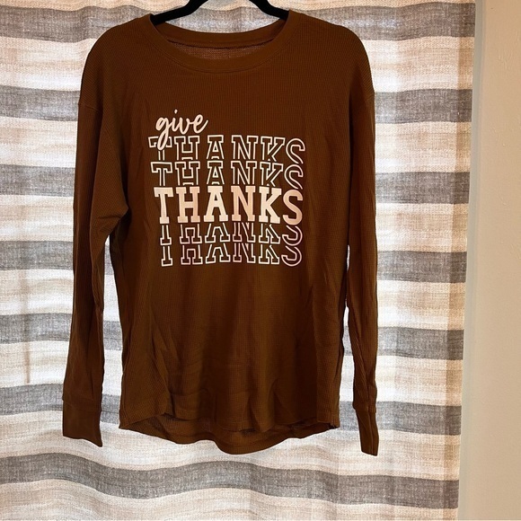 Time And Tru Brown Give Thanks Thermal Size Large - Picture 1 of 6